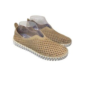 Ilsa Jacobsen Women Beige Tulip Shoes 39 Size 9 Laser Cut Slip-On Comfort Cream